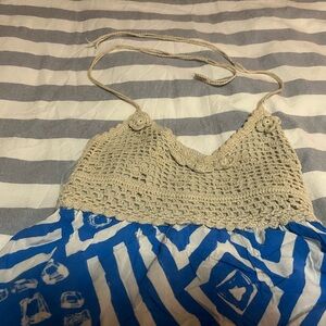 Scrapbook Originals Boho Blue/White and Crochet Halter Top